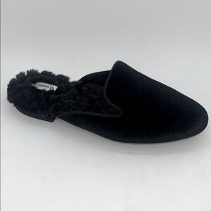 Birdies The Phoebe Shoe Black 8 Vegan Velvet Faux Fur Classic Slippers